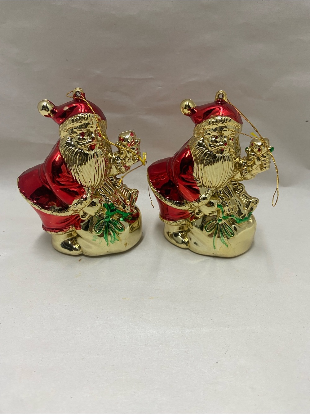 Festive Red and Gold Santa Ornament lot of 2 unbreakable